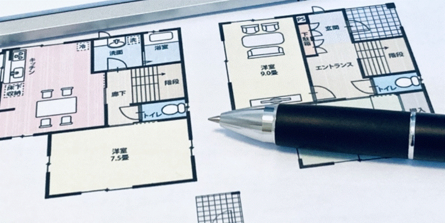 住宅間取り図と設計ペン