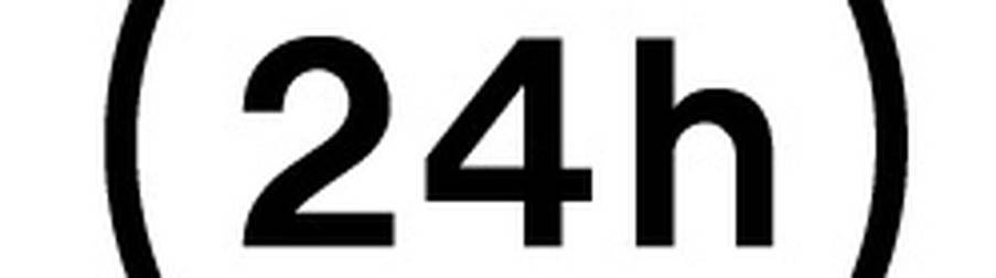 矢印で囲まれた「24h」のシンボルが描かれたシンプルなアイコン画像。24時間対応や常時稼働をイメージ