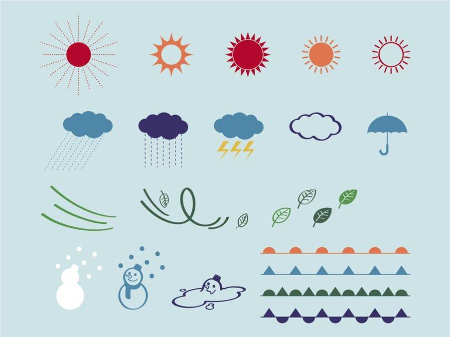 太陽や雲、雪だるまなど、四季や天気・気候のアイコンセット